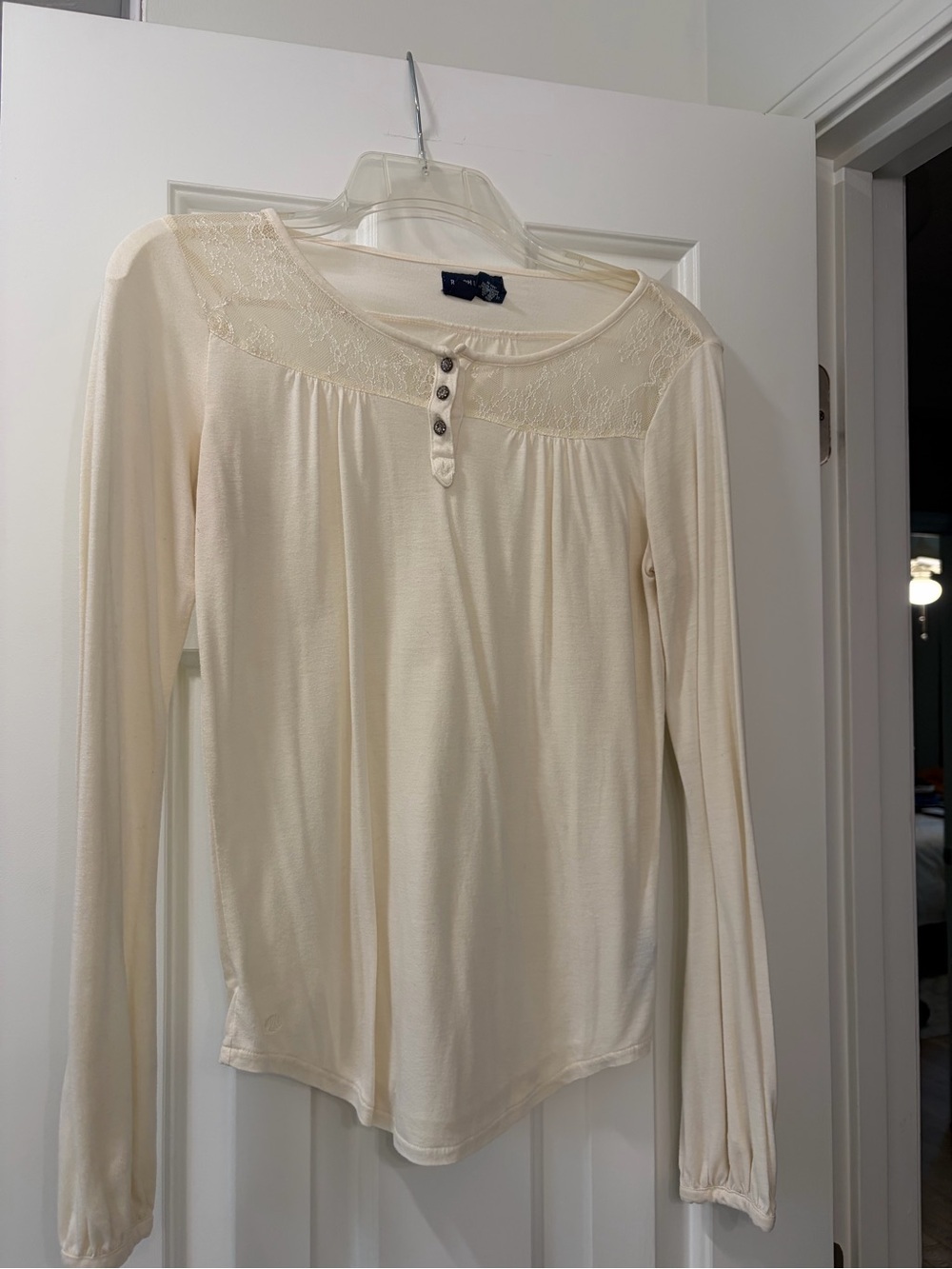 Ralph Lauren Cream Lace Yoke Long-Sleeve Top - Girls XL or Womens XS